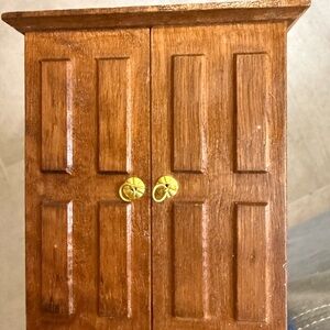 Wood Vintage Doll House Wardrobe W/ 2 Doors, Hanging Rod Hangers Drawers,Shelves